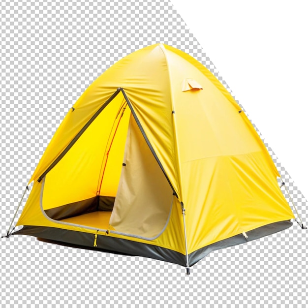 a yellow tent with a black stripe and a yellow object on it