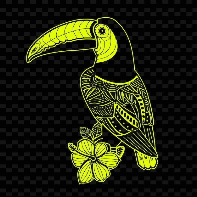 PSD a yellow toucan with a flower in the middle