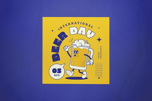 PSD yellow traditional cartoon international beer day instagram post