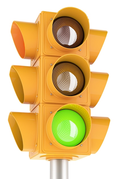 Yellow traffic signal with green color 3D rendering isolated on transparent background
