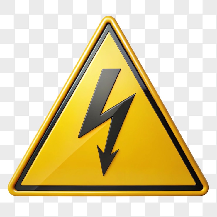 PSD yellow traingular high voltage sign symbol isolated on transparent background