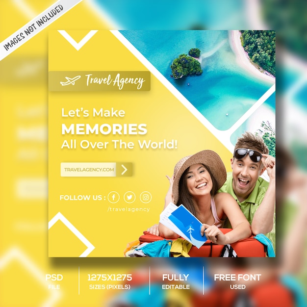 PSD yellow travel square banner template