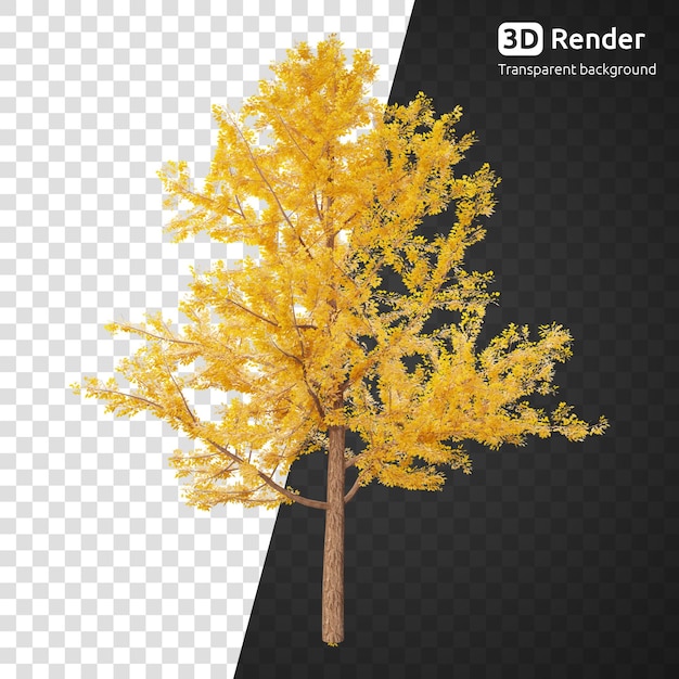 Un albero giallo con uno sfondo trasparente