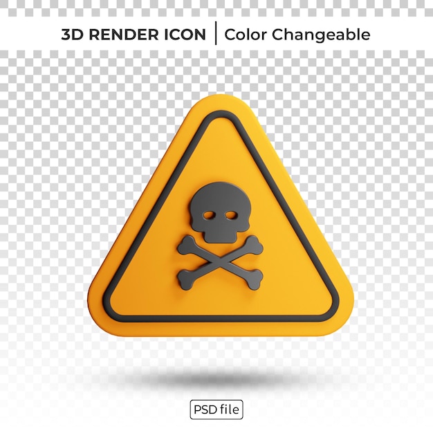 Triangolo giallo segno di avvertimento 3d rendering colore icona modificabile