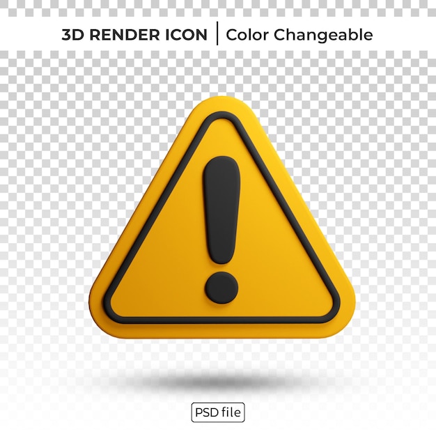 노란색 삼각형 경고 표시 3d 렌더링 색상 변경 가능한 아이콘