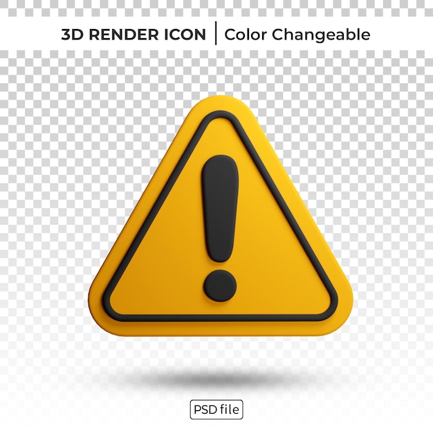 Yellow triangle warning sign 3d render color changeable icon