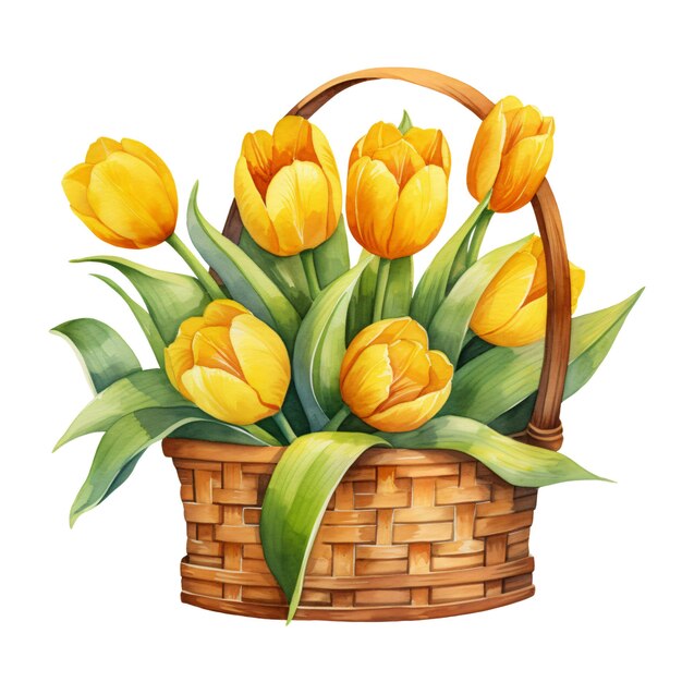 PSD yellow tulips blossom illustration