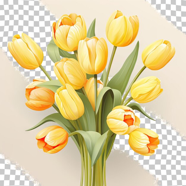 PSD yellow tulips in full bloom are isolated on a transparent background