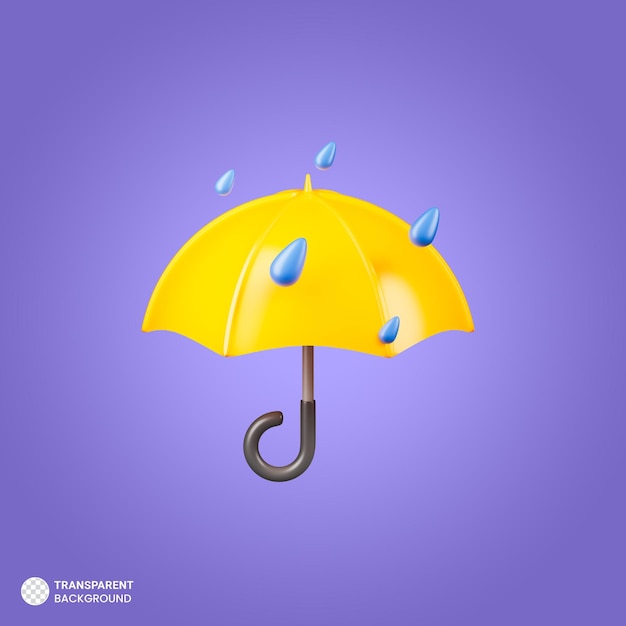 Yellow umbrella with drops of water icon isolated 3d render illustration