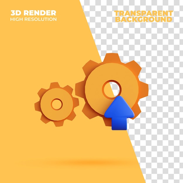 노란색 업데이트 기어 설정 아이콘 3d 렌더링 전면 보기 절연