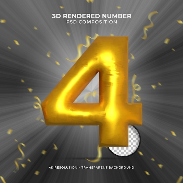 Yellow volume 3d render numbers party birthday celebrate anniversary and wedding gold round font re