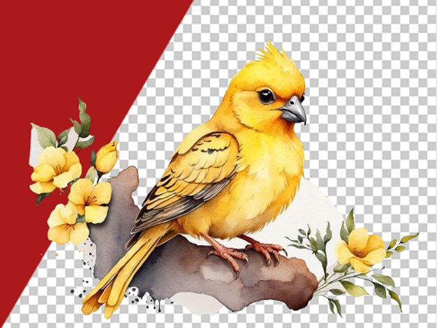 PSD yellow water color sitting a signal bird