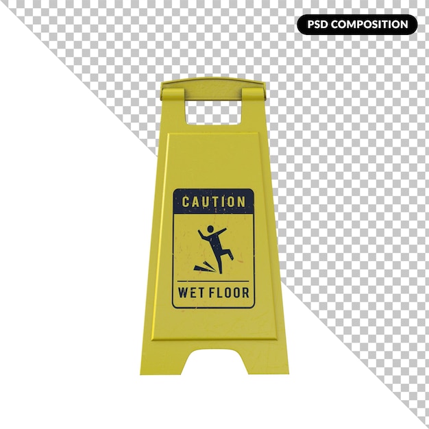 PSD yellow wet floor sign with a person jumping over it