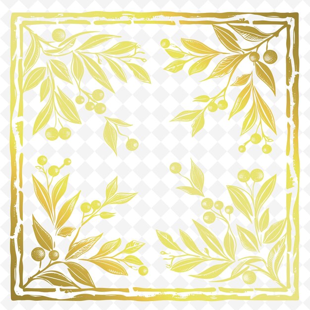 PSD a yellow and white picture of a square with a pattern of leaves and a white background