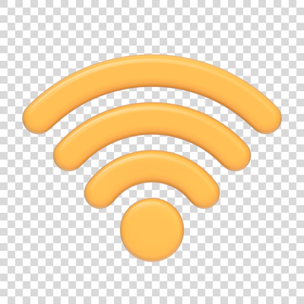 Yellow WiFi signal icon representing wireless internet connectivity isolated on white backgound