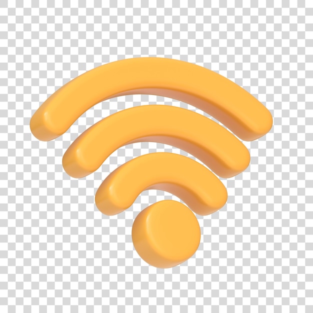 PSD yellow wifi signal icon representing wireless internet connectivity isolated on white backgound