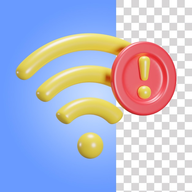 A yellow wifi symbol with an exclamation point on it.