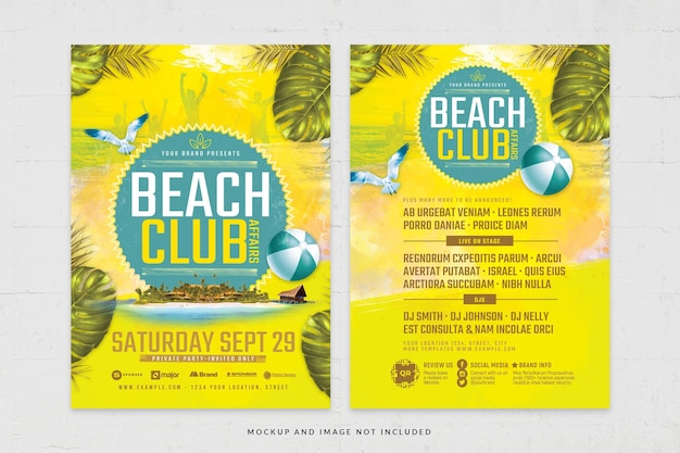 PSD Шаблон флаера yellowthemed beach club в psd для бара у бассейна