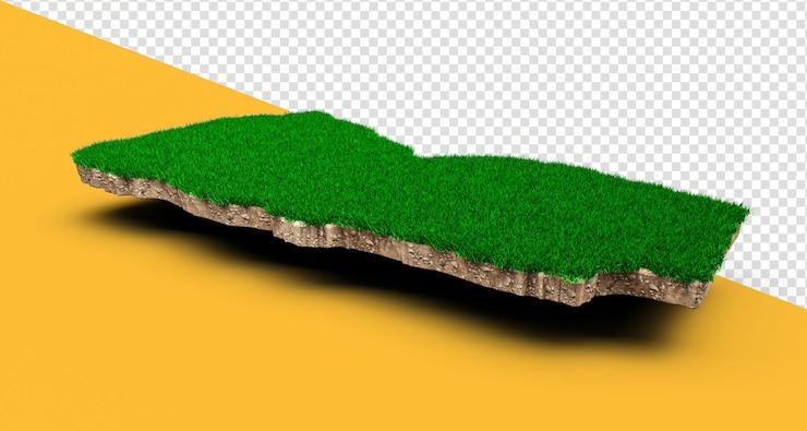 PSD yemen map soil land geology cross section with green grass and rock ground texture 3d illustration