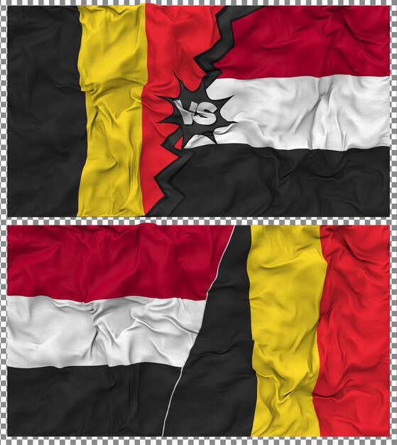 Yemen vs Belgium Half Combined Flag Cloth Bump Texture Rendering 3D (Jemen przeciwko Belgii)