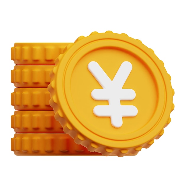 yen coin stacks 3d icon isolated on the white background