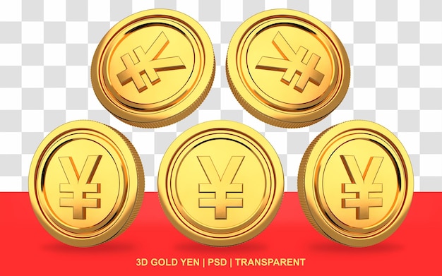 PSD yen gold coin bundle transparent no background