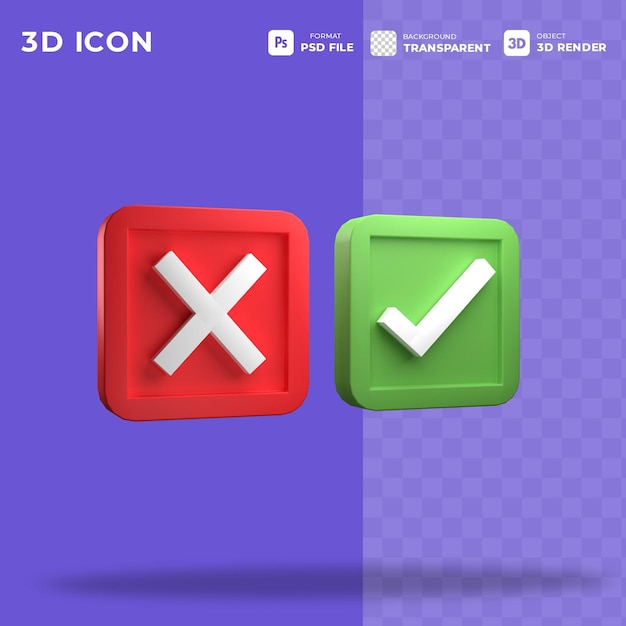 PSD yes and no right and wrong approved and declined concept in 3d icon sign symbol