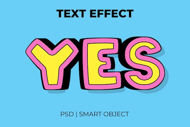 PSD yes text effect editable retro cartoon and comic text style