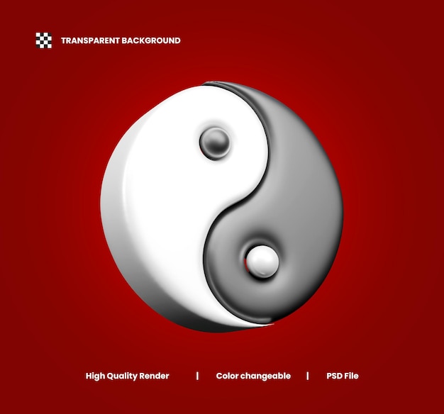 PSD 3d-икона рендеринга yin yang 3d-икона знака yin yang