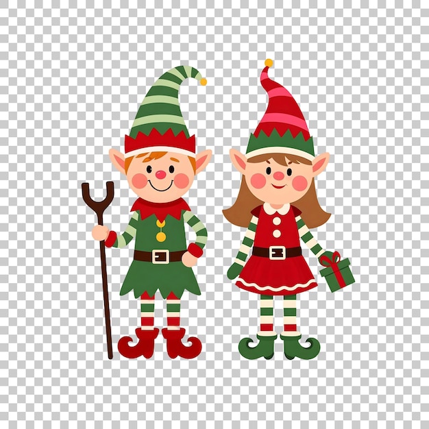 Yndige julealfer med spidse hatte og gaver med PNG isoleret på transparent baggrund