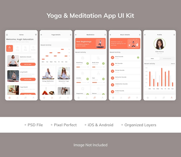 Kit di interfaccia utente dell'app per la meditazione yoga