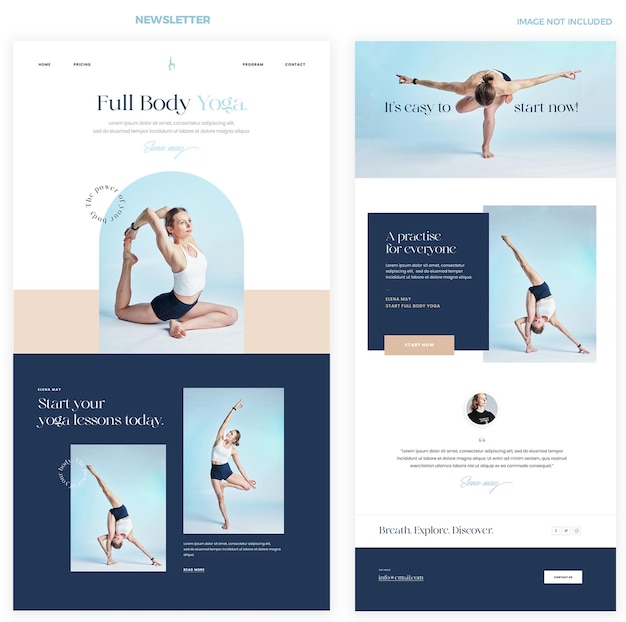 Yoga newsletter or website landing page design - modern clean