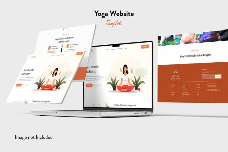 PSD yoga website template design on laptop screen