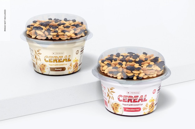 Yoghurt met cereal cup mockup, perspectief