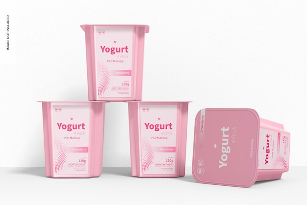 Yogurt 4 pack mockup, stacked