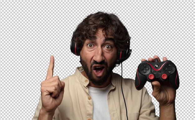 young adult bearded man gamer concept