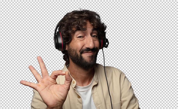 young adult bearded man telemarketer concept