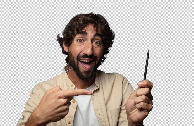 PSD young adult bearded man with a pencil