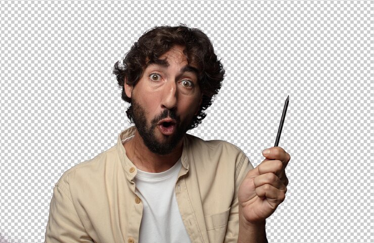 PSD young adult bearded man with a pencil