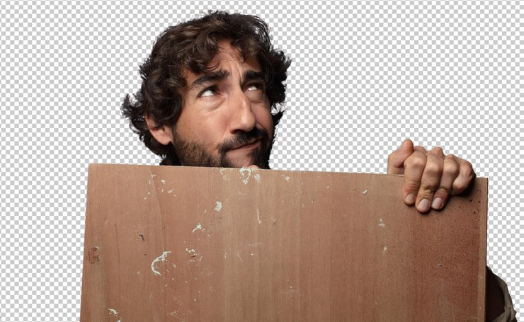 PSD young adult bearded man with a wood copy space
