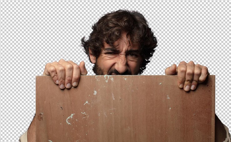 PSD young adult bearded man with a wood copy space