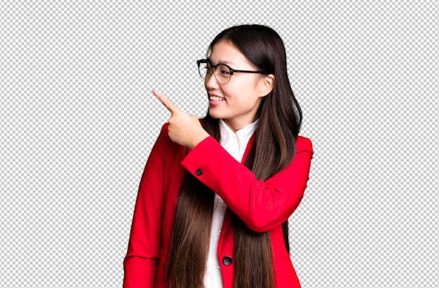 赤いブレザーとメガネを身に着けている若い大人のかなりアジアの実業家