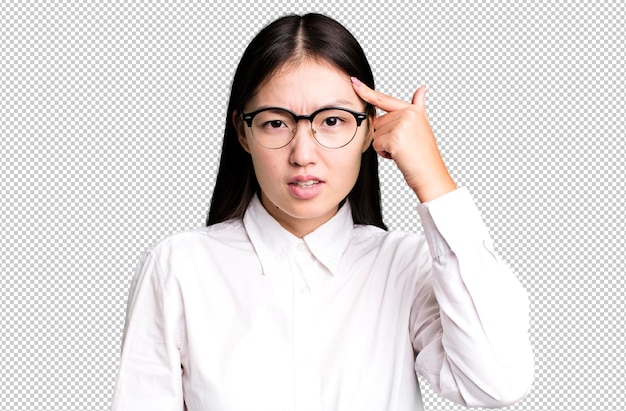 PSD young adult pretty asian expressive woman with a copy space to the side