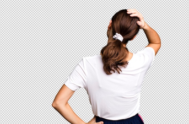 PSD young adult pretty woman wearing white shirt and a copy space