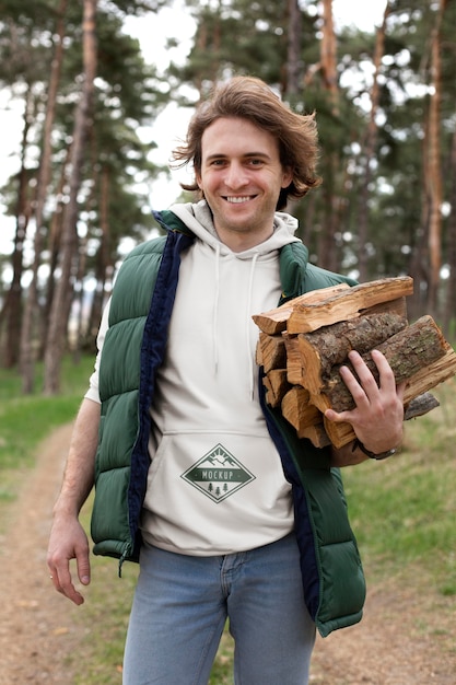 Young adult wearing forest apparel tshirt