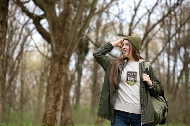 PSD young adult wearing forest apparel tshirt