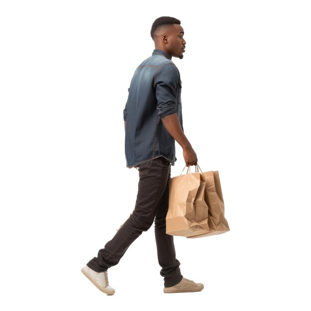 Young african american man carrying grocery bags