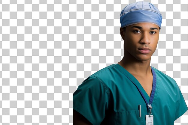 PSD young african american man with doctor uniform on isolated chroma key background