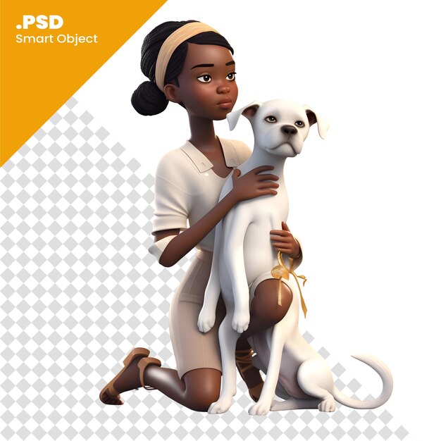 Young african american woman with a dog on a white isolated background. psd template