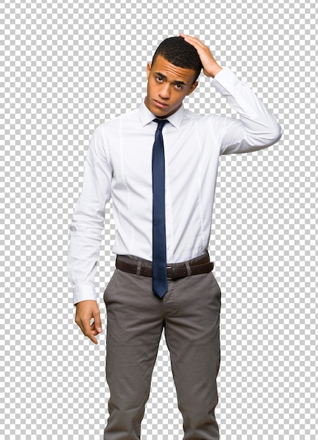 PSD young afro american businessman with an expression of frustration and not understanding